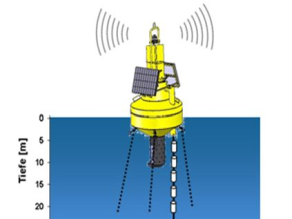 Schematische Zeichnung der Boje mit Befestigungsgewichten und der Messkette.